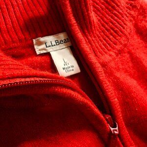 100 percent cashmere bright red women's zip front cardigan, LL Bean large